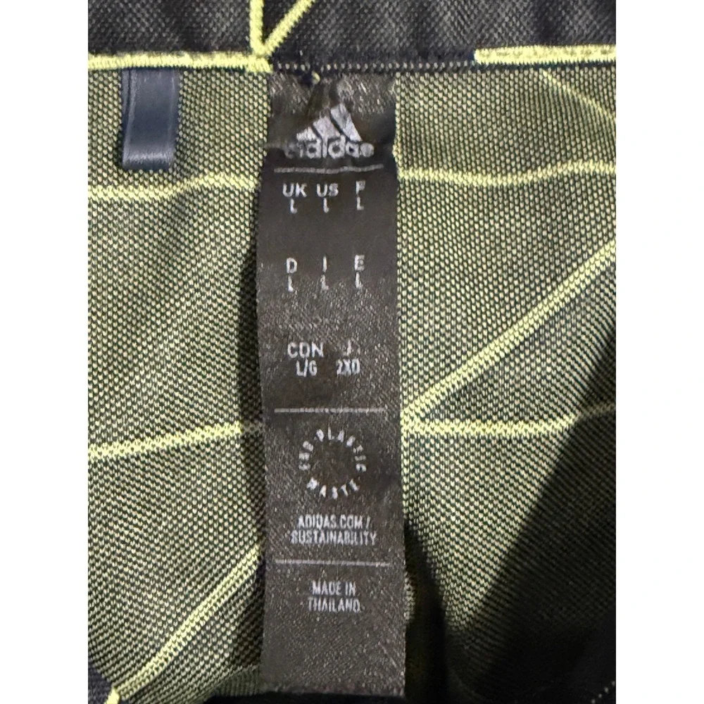 Adidas Polo Shirt Mens Large‎ Black Lime Green Geometric Grid Golf Athletic Top